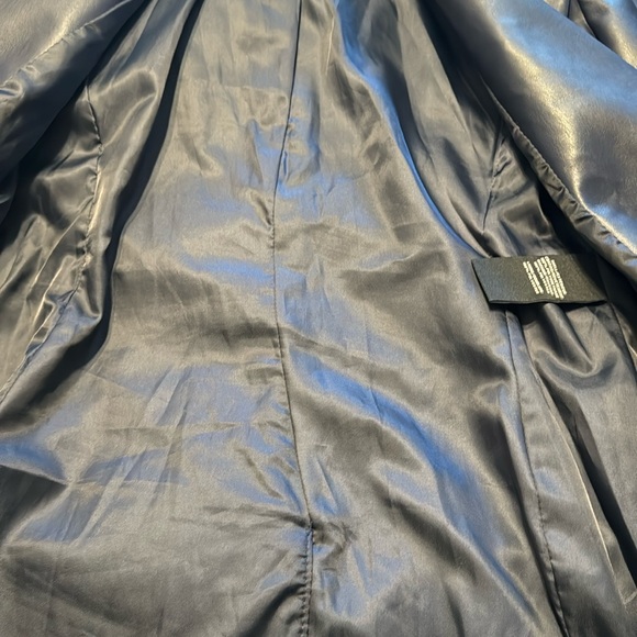 7 For All Mankind Faux Leather Double Breasted Blazer Size Small Navy Going  Out - Picture 6 of 7